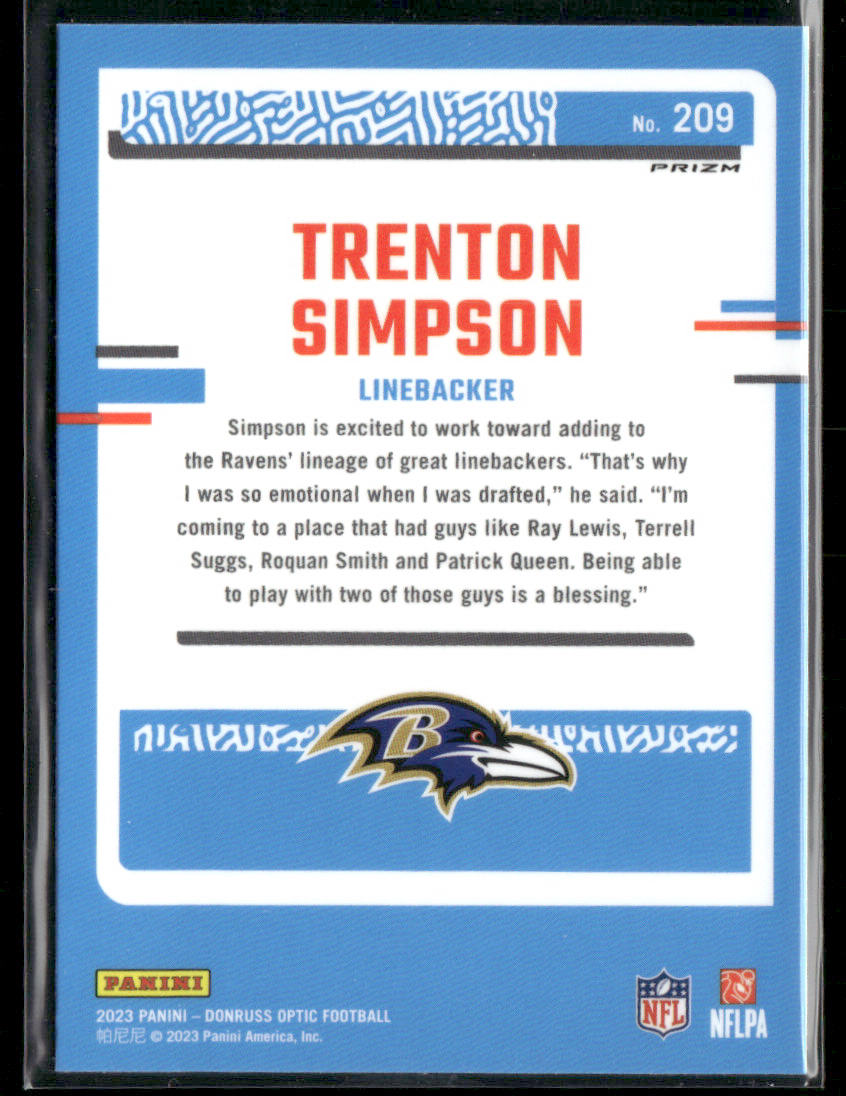 2023 Panini Donruss Optic Trenton Simpson #No. 209 Holo Rated Rookie