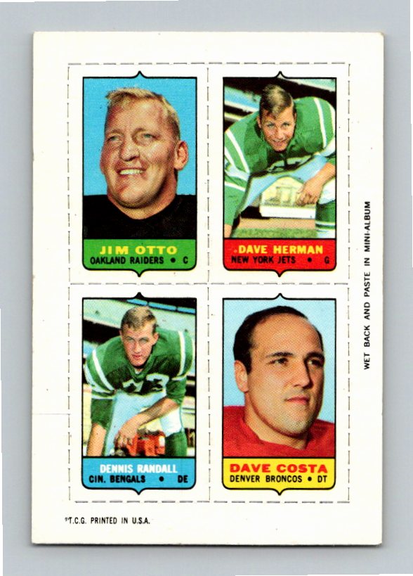 1969 Topps Dave Herman Dennis Randall Dave Costa Jim Otto Four-in-One Singles