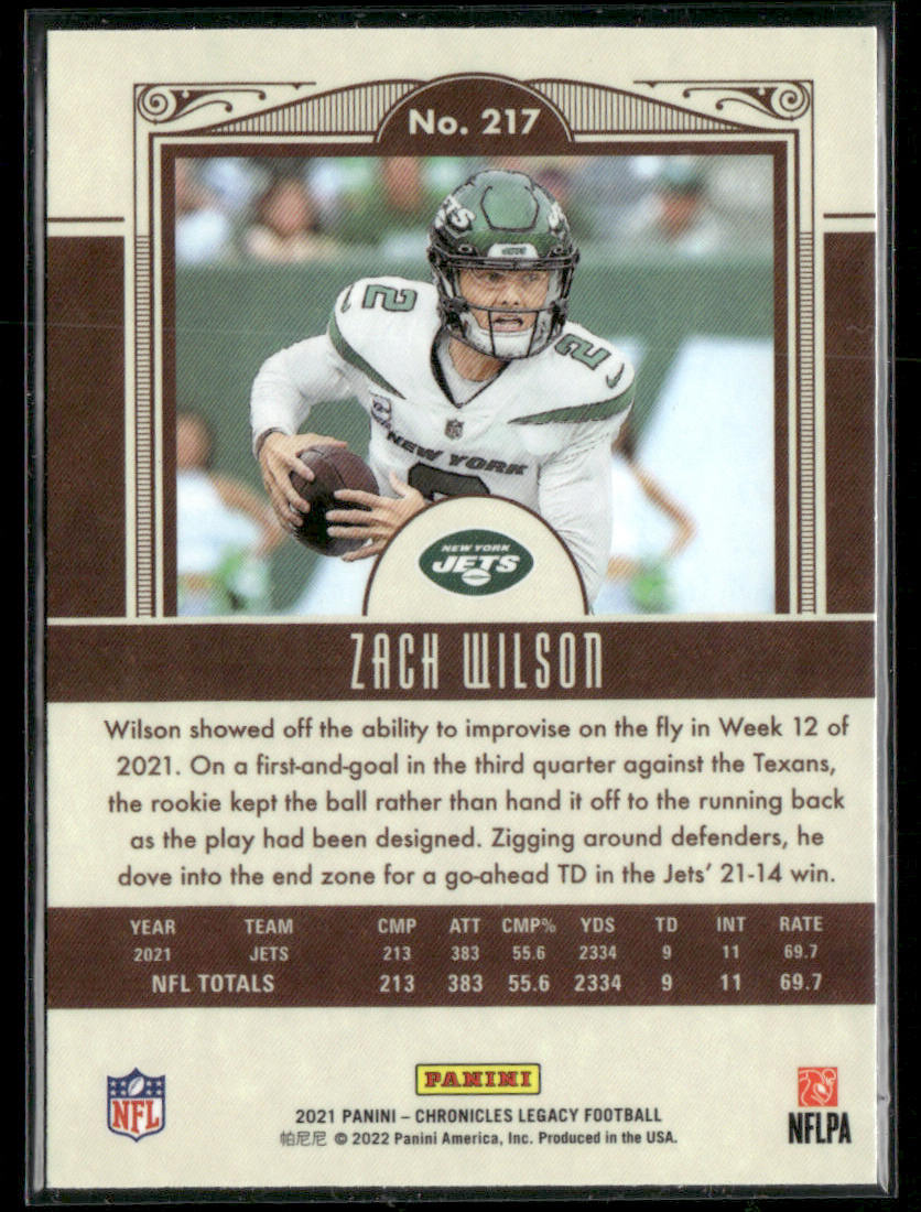 2021 Panini Chronicles Legacy Zach Wilson #217 Rookie