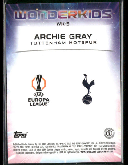 2025 Topps Chrome Archie Gray #WK-5 Blue Wonderkids RC 054/150