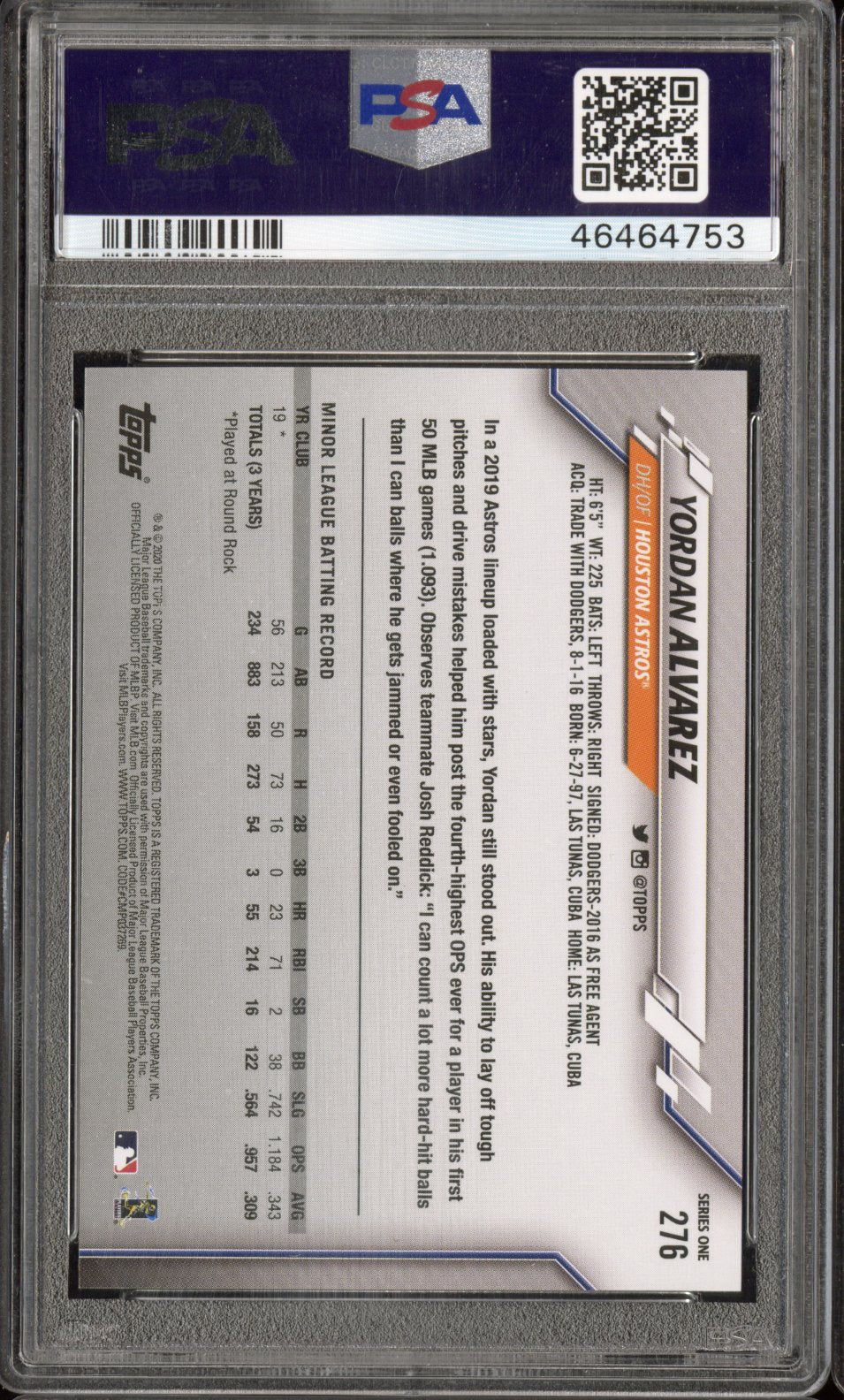 2020 Topps Yordan Alvarez #276 PSA 10