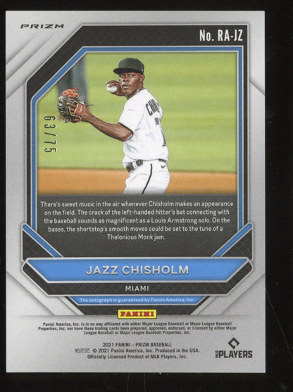 2021 Panini Prizm Jazz Chisholm #RA-JZ #6375 RC 63/75 Autographed