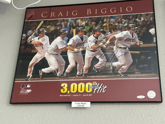 Craig Biggio Houston Astros Signed Baseball Photo 16x20 With Frame