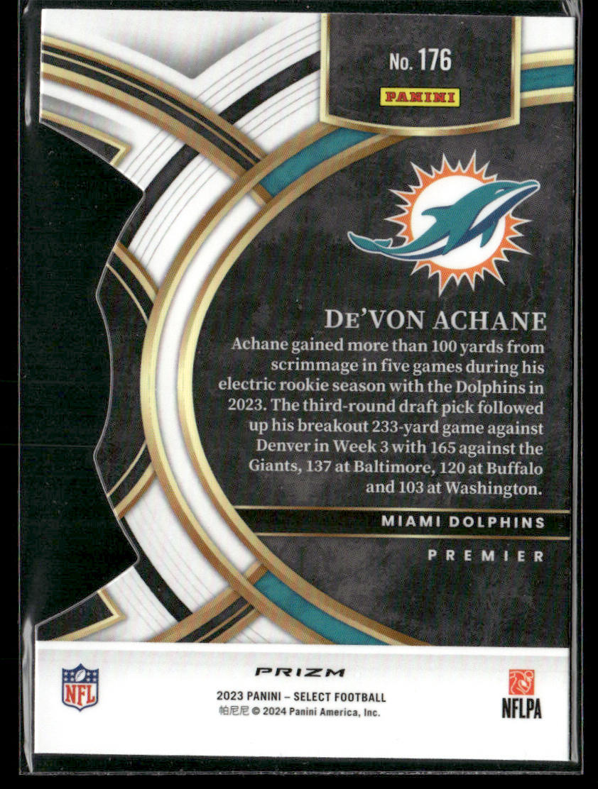 2023 Panini Select De'Von Achane #176 Premier Silver Prizm Rookie