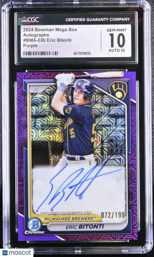 2024 Bowman Mega Box Eric Bitonti #BMA-EBI Purple Autographs CGC 10