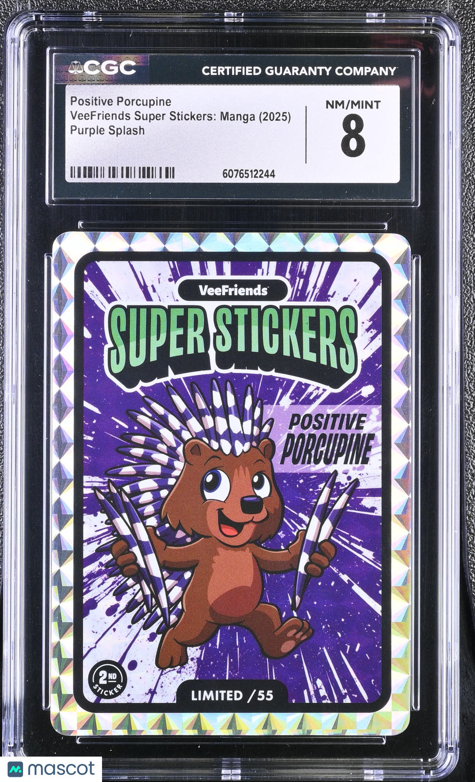 2025 Veefriends Super Stickers: Manga Positive Porcupine Purple Splash /55 CGC 8