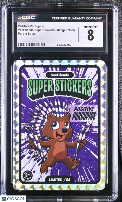 2025 Veefriends Super Stickers: Manga Positive Porcupine Purple Splash /55 CGC 8