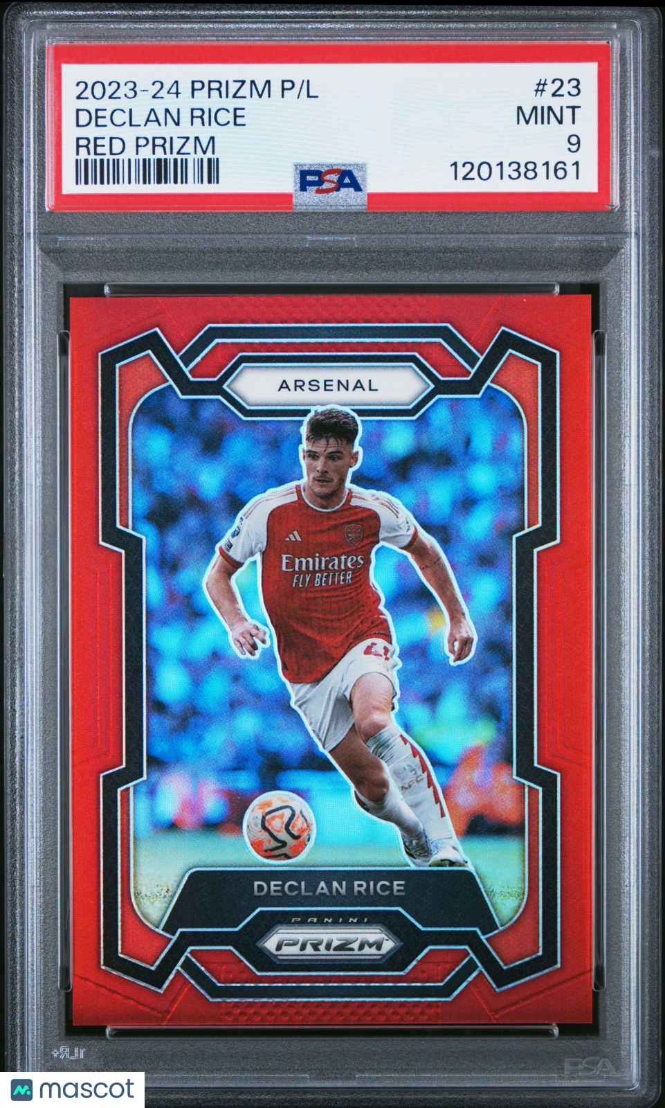 2023-24 Panini Prizm Premier League Declan Rice #23 Red Prizm 148/199 PSA 9
