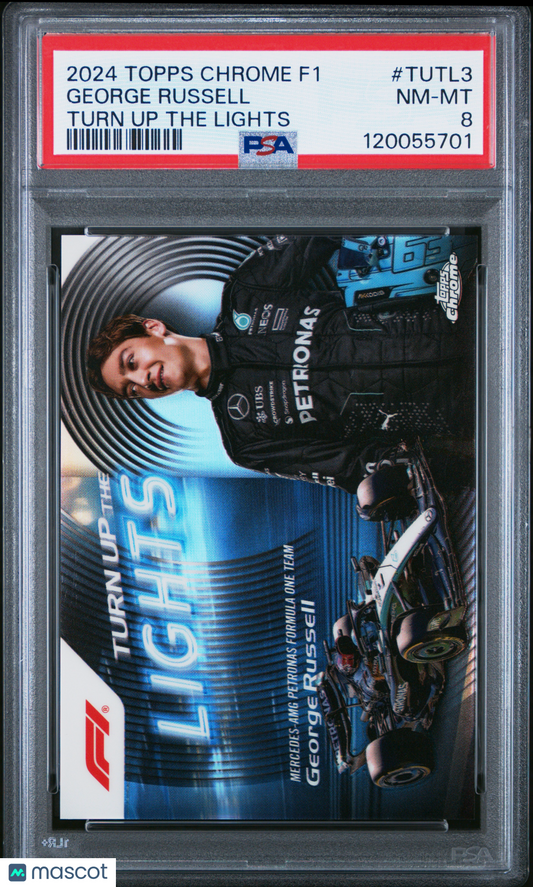 2024 Topps Chrome Formula 1 Turn Up The Lights George Russell #TUTL-3 PSA 8