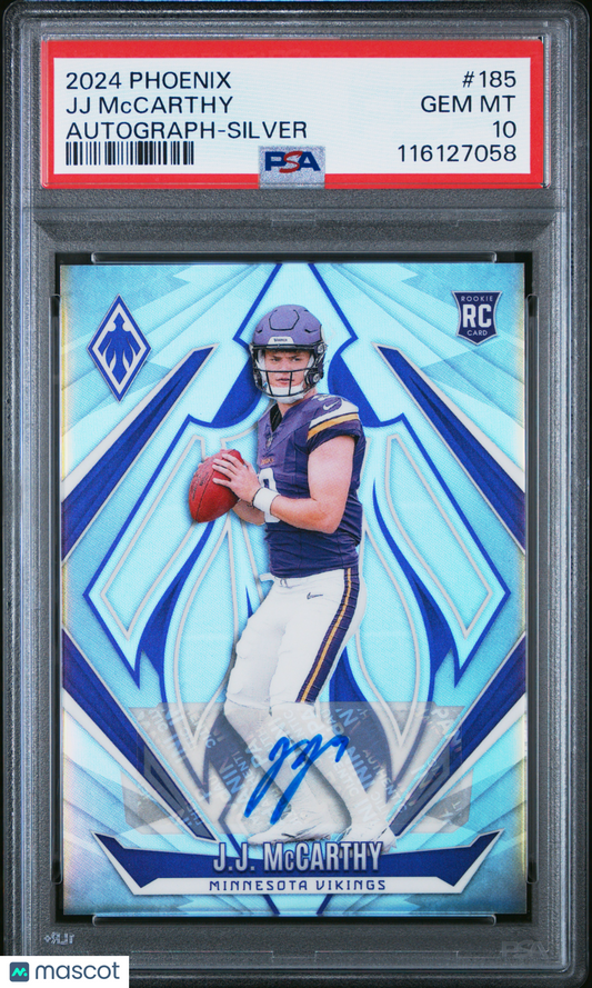 2024 Panini Phoenix JJ Mccarthy #185 Auto Silver 099/199 RC Rookie PSA 10