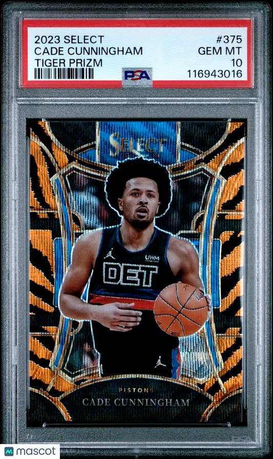 2023-24 Panini Select Mezzanine Cade Cunningham #375 Tiger Prizm SSP PSA 10 (JC)