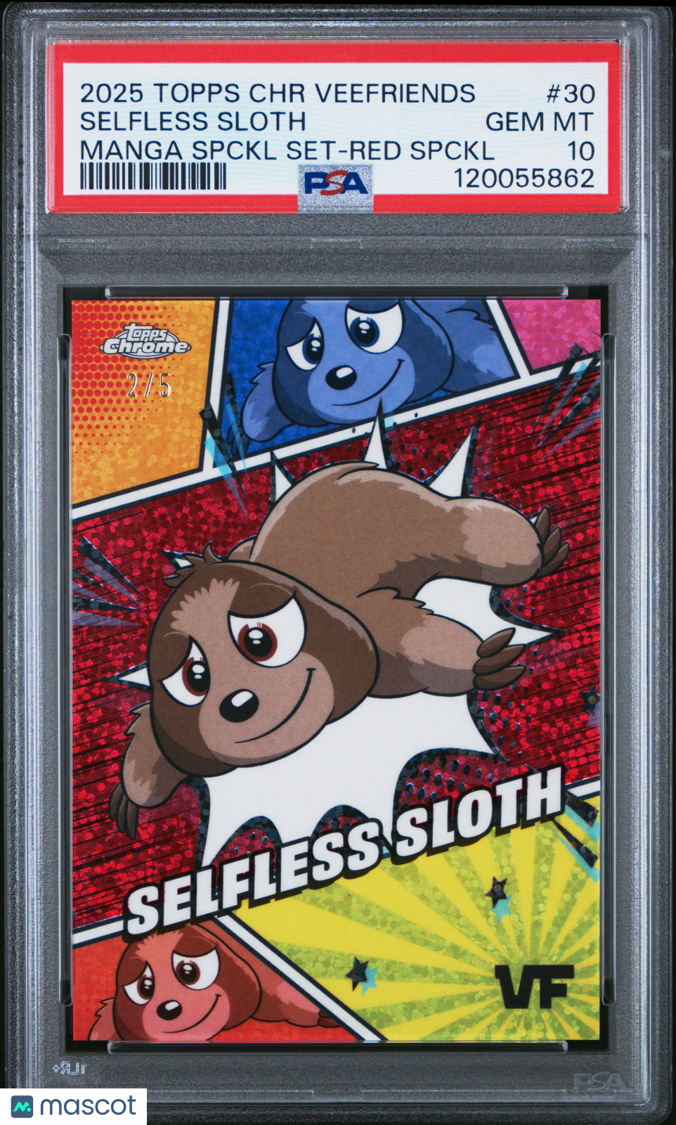 2025 Topps Chrome Veefriends Selfless Sloth 2/5 Manga Speckle Set #30 PSA 10