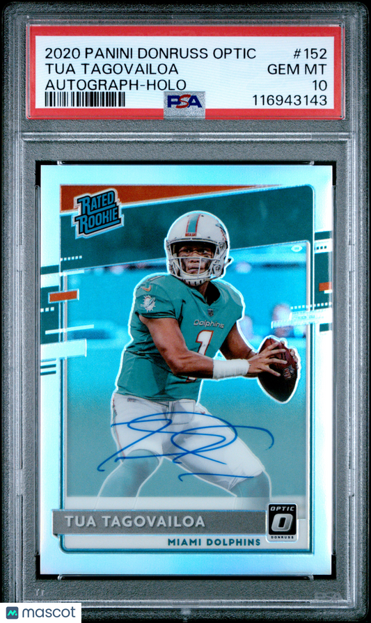 2020 Panini Donruss Optic Tua Tagovailoa #152 Auto Holo /99 Rated Rookie PSA 10