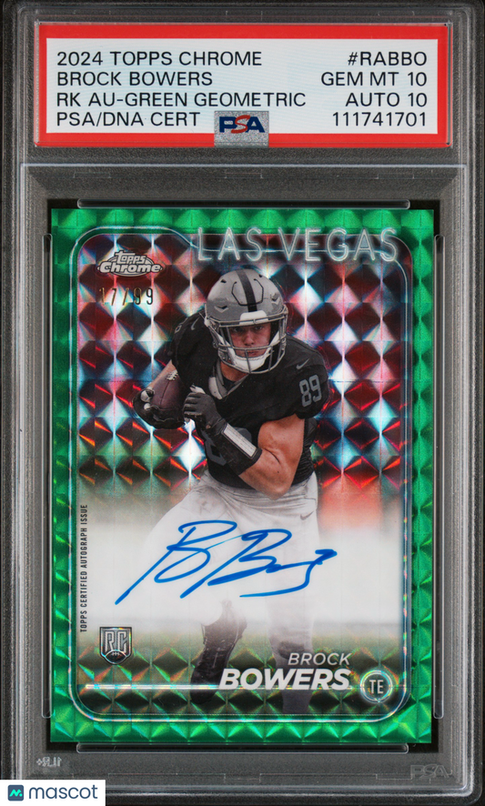 2024 Topps Chrome Brock Bowers #RA-BBO Green Geometric Rookie Auto 17/99 PSA 10