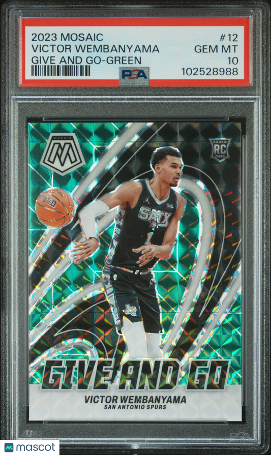 2023-24 Panini Mosaic Victor Wembanyama #12 Green Mosaic Give And Go PSA 10