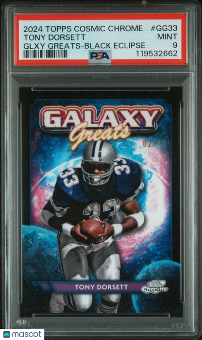 2024 Topps Cosmic Chrome Galaxy Greats Tony Dorsett Black Eclipse 06/10 PSA 9