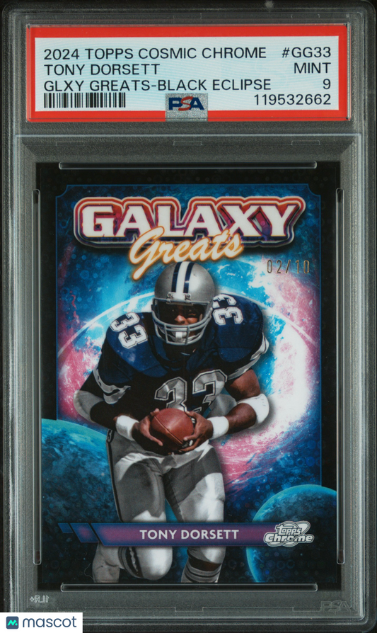 2024 Topps Cosmic Chrome Galaxy Greats Tony Dorsett Black Eclipse 06/10 PSA 9