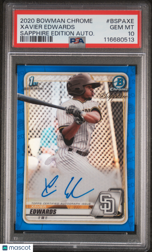 2020 Bowman Chrome Sapphire Xavier Edwards #BSPA-XE Auto PSA 10