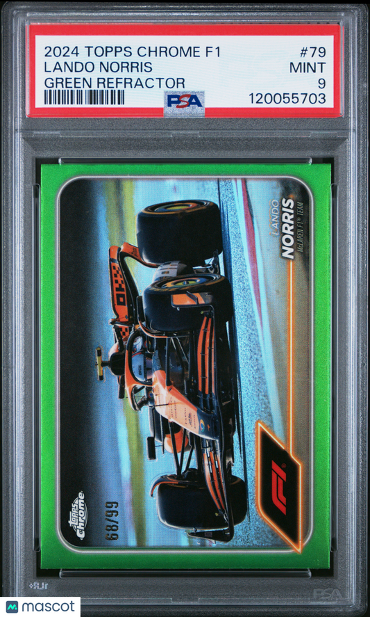 2024 Topps Chrome Formula 1 Lando Norris #79 Green Refractor 68/99 PSA 9