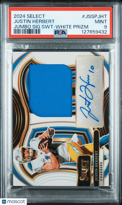 2024 Panini Select Jumbo Swatch Auto Justin Herbert White Prizm 64/75 PSA 9
