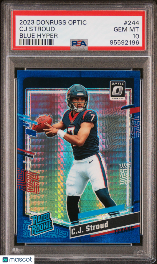 2023 Panini Donruss Optic CJ Stroud #244 Blue Hyper Rated Rookie PSA 10
