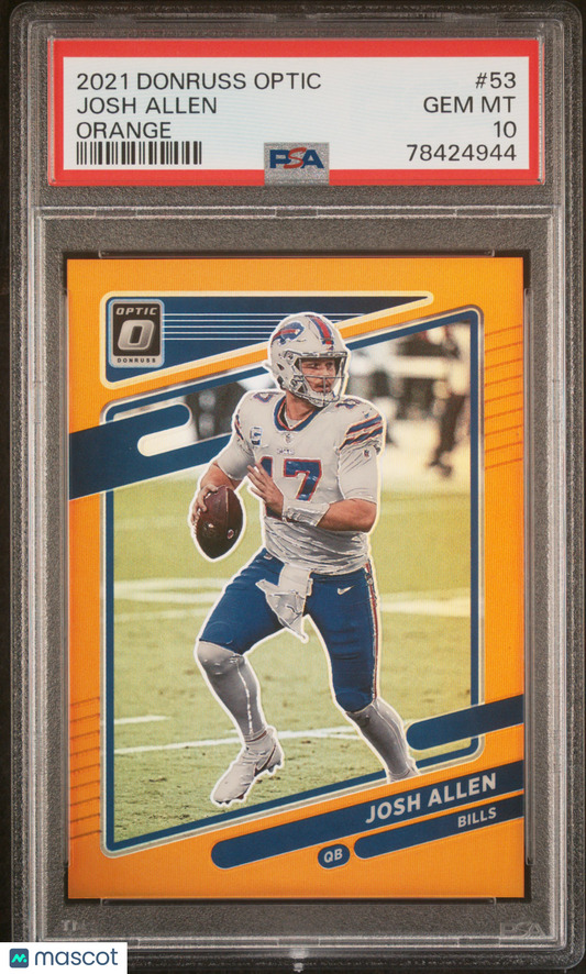 2021 Panini Donruss Optic Josh Allen #53 Orange 083/199 PSA 10