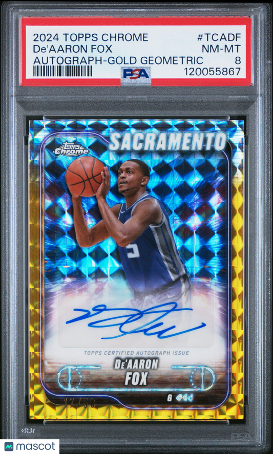 2024-25 Topps Chrome De'aaron Fox #TCADF Gold Geometric Auto 17/50 PSA 8