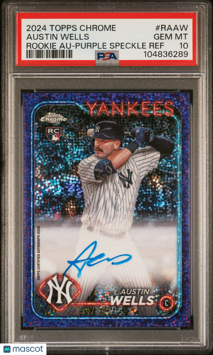 2024 Topps Chrome Austin Wells #RA-AW Purple Speckle RC Rookie Auto PSA 10