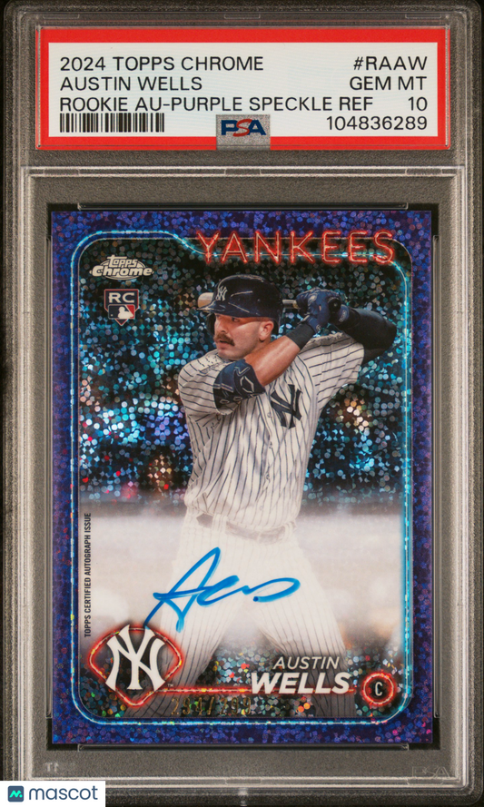 2024 Topps Chrome Austin Wells #RA-AW Purple Speckle RC Rookie Auto PSA 10