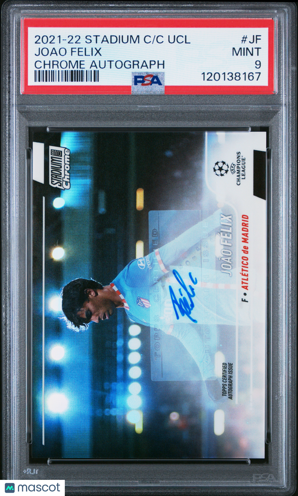 2021-22 Topps Stadium Club UEFA Joao Felix #CA-JF Chrome Auto Refractor PSA 9