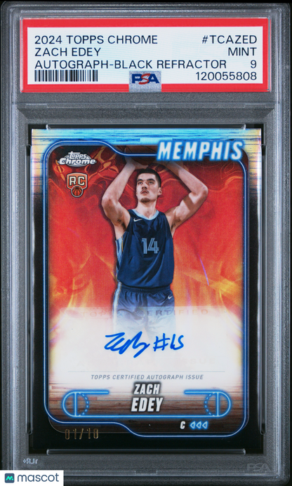 2024-25 Topps Chrome Zach Edey #TCA-ZED Black Refractor Rookie Auto 01/10 PSA 9