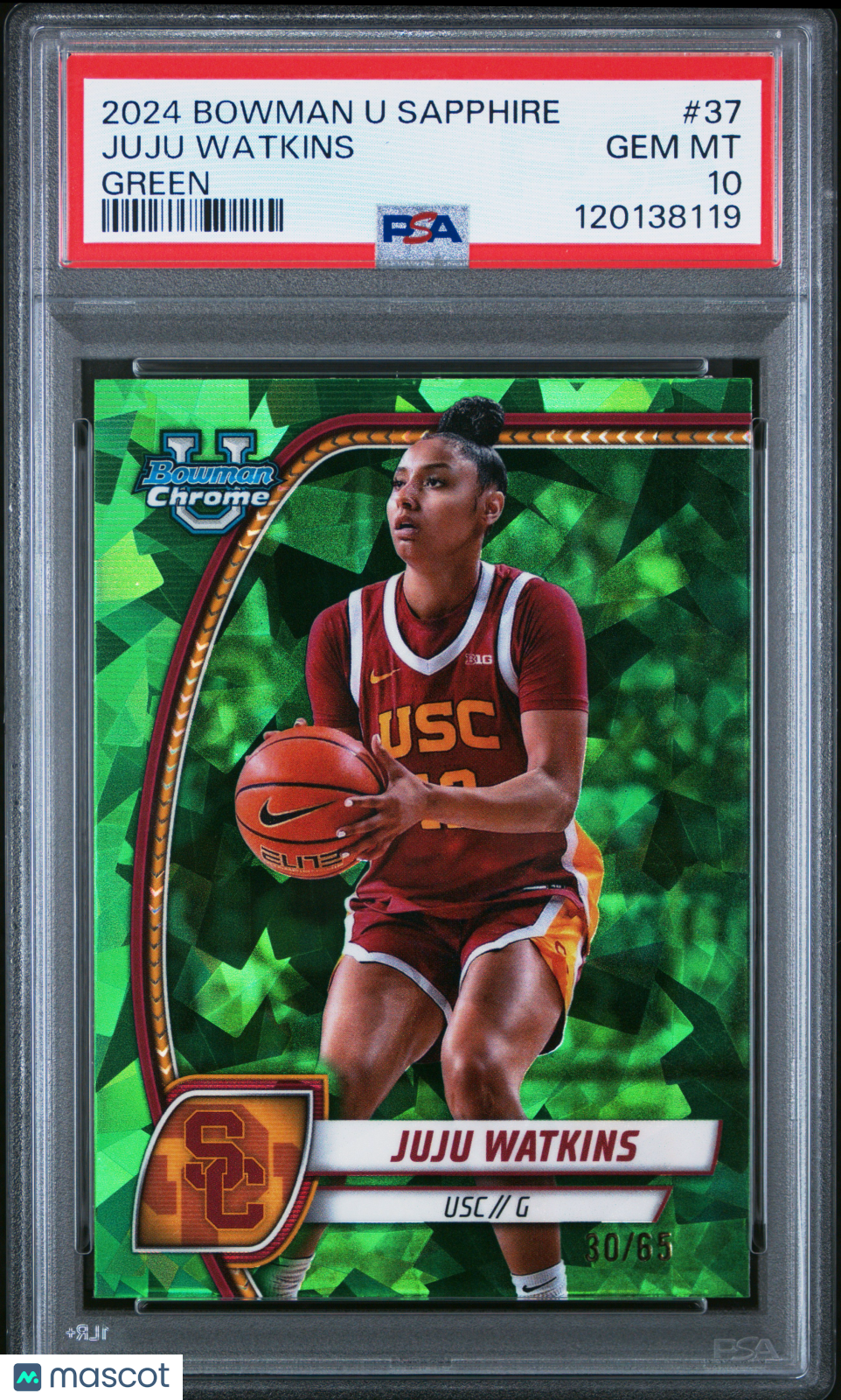 2024 Bowman University Chrome Sapphire Juju Watkins #37 Green 30/65 PSA 10