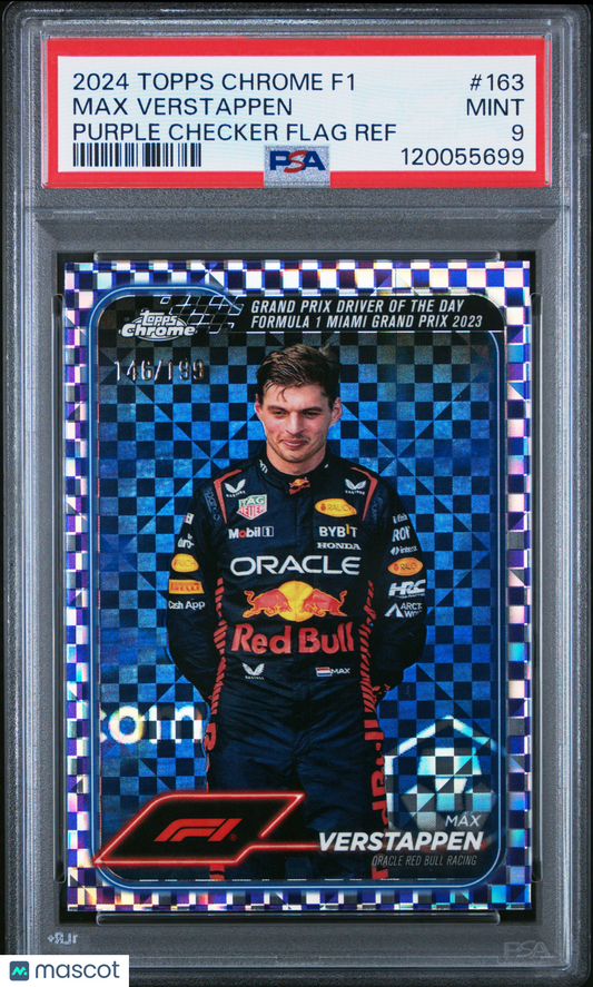 2024 Topps Chrome Formula 1 Max Verstappen #163 Purple Checker Flag /199 PSA 9