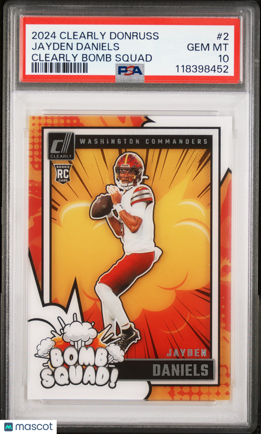 2024 Panini Clearly Donruss Clearly Bomb Squad Jayden Daniels #2 PSA 10