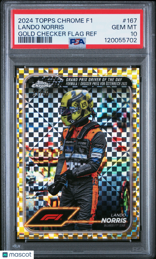 2024 Topps Chrome Formula 1 Lando Norris #167 Gold Checker Flag 31/50 PSA 10