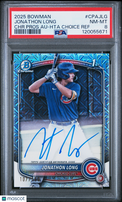 2025 Bowman Jonathon Long #CPA-JLG HTA Choice 1st Bowman Auto 107/150 PSA 8
