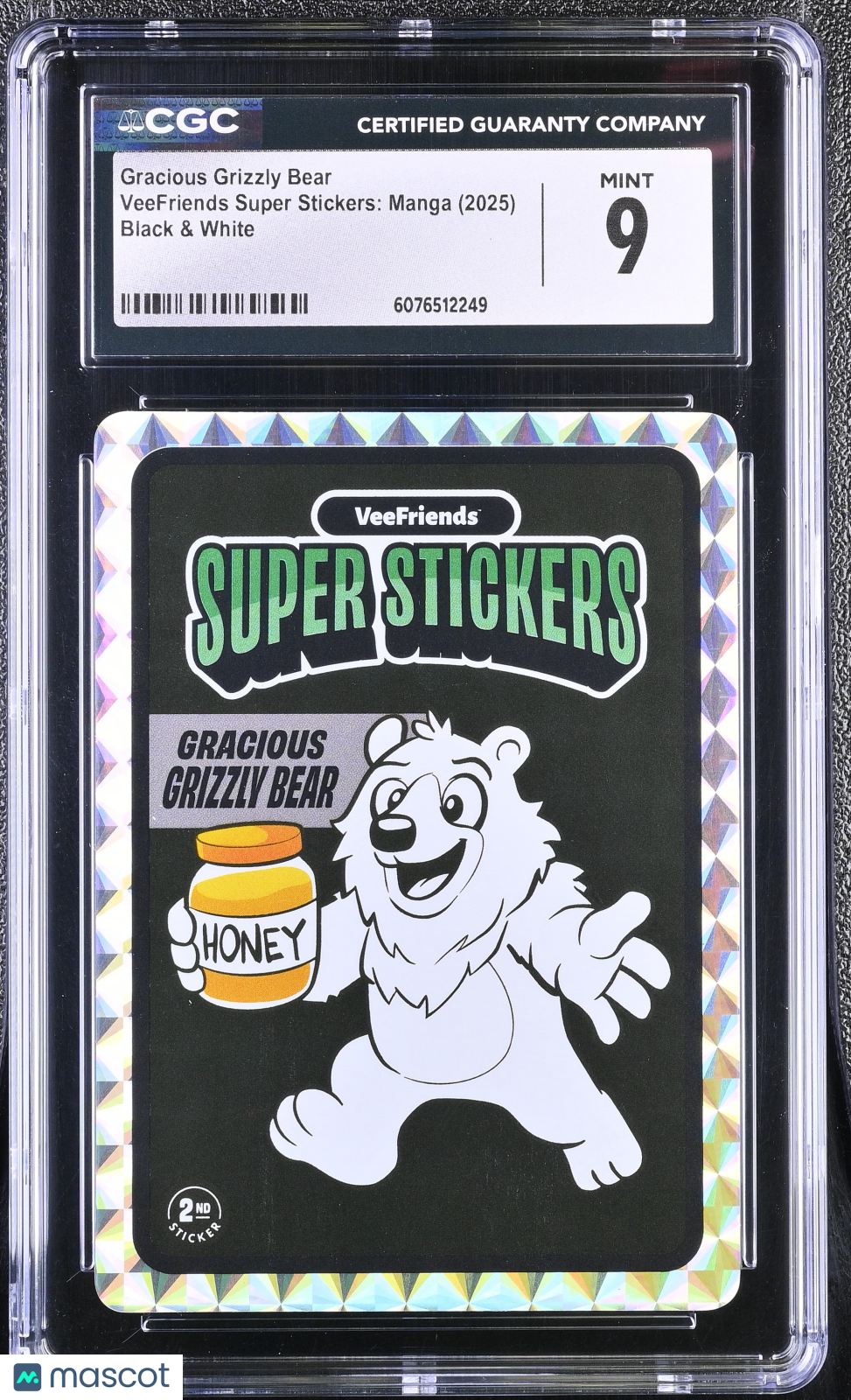 2025 Veefriends Super Stickers: Manga Gracious Grizzly Bear Black & White CGC 9