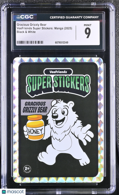 2025 Veefriends Super Stickers: Manga Gracious Grizzly Bear Black & White CGC 9