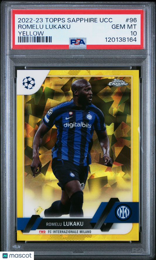 2022-23 Topps Chrome UEFA Sapphire Romelu Lukaku #96 Yellow 33/99 PSA 10
