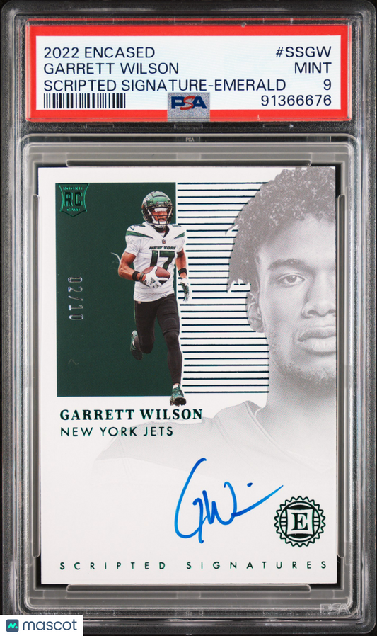 2022 Panini Encased Garrett Wilson #SS-GW Scripted Auto Emerald 02/10 PSA 9
