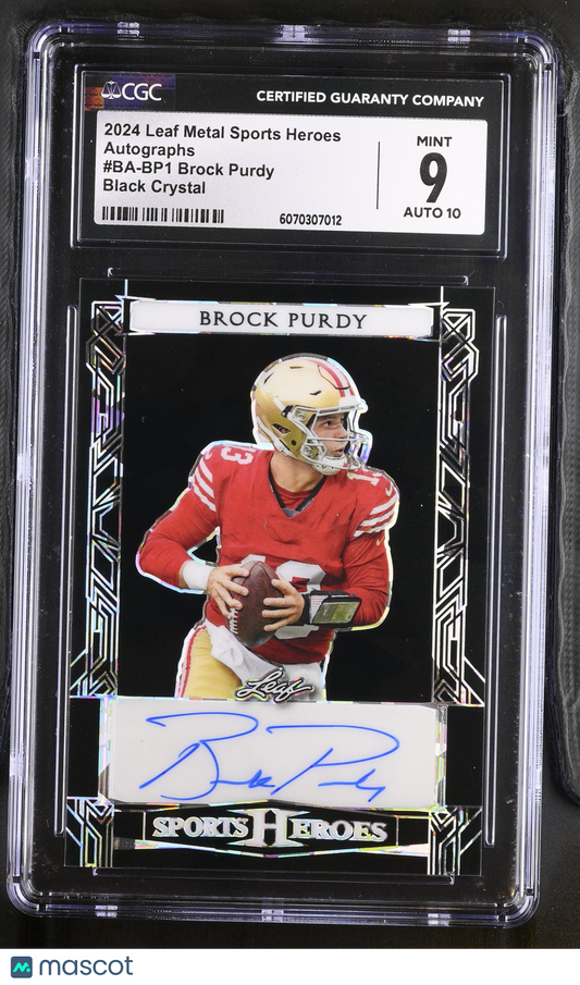 2024 Leaf Sports Heroes Brock Purdy #BA-BP1 Black Crystal Auto 6/7 CGC 9
