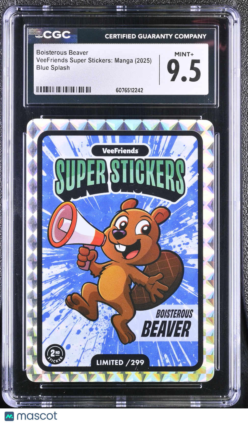 2025 Veefriends Super Stickers: Manga Boisterous Beaver Blue Splash /299 CGC 9.5
