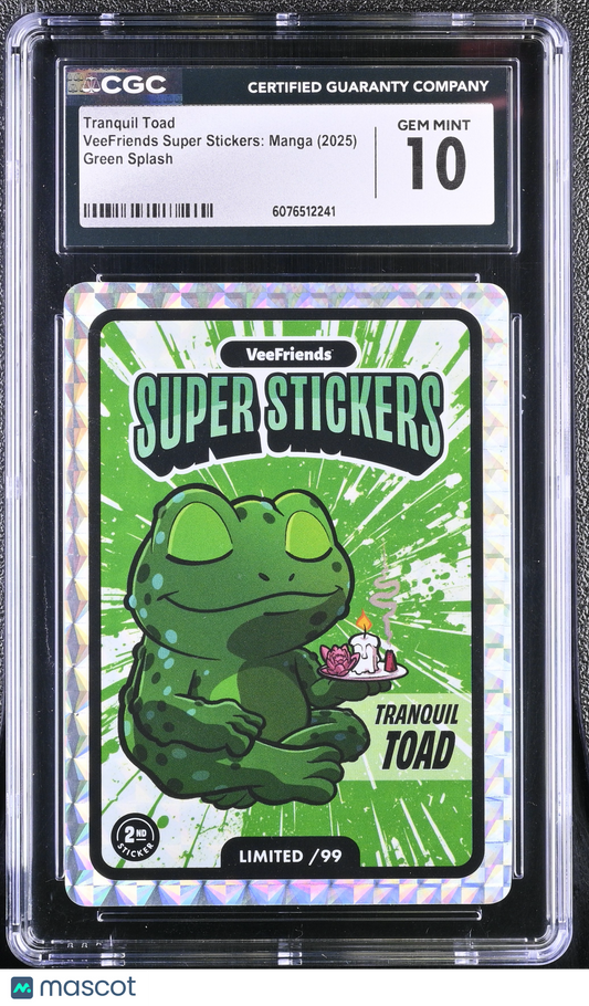 2025 Veefriends Super Stickers: Manga Tranquil Toad Green Splash /99 CGC 10
