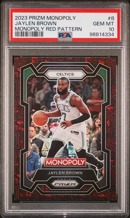 2023 Panini Prizm Monopoly Jaylen Brown #8 Red Pattern Short Print PSA 10