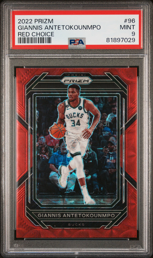 2022 Panini Prizm Giannis Antetokounmpo #96 Red Choice /88 PSA 9