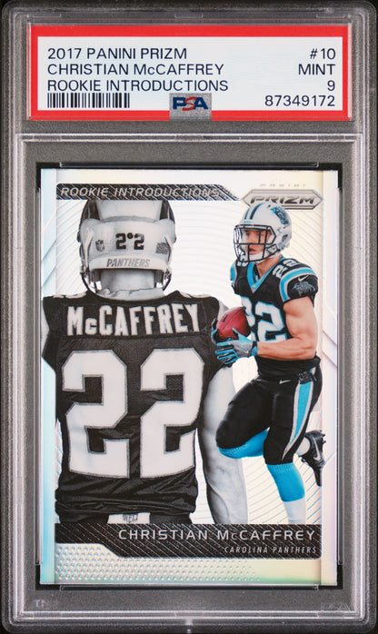 2017 Panini Prizm Christian Mccaffrey #10 Rookie Introductions PSA 9