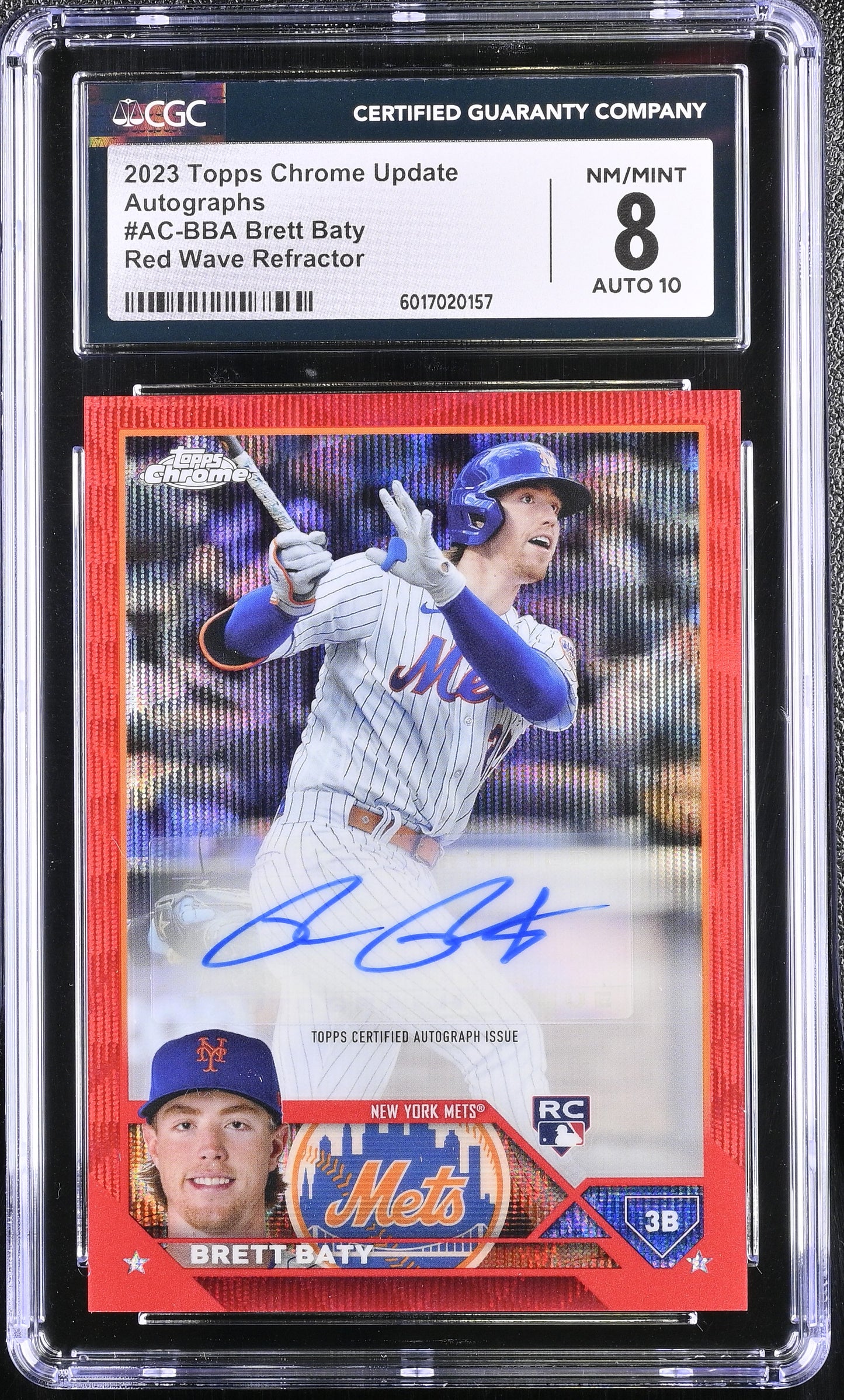 2023 Topps Chrome Update Brett Baty #AC-BBA Red Wave Refractor Auto RC /5 CGC 8