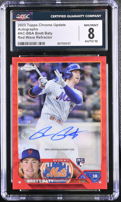 2023 Topps Chrome Update Brett Baty #AC-BBA Red Wave Refractor Auto RC /5 CGC 8