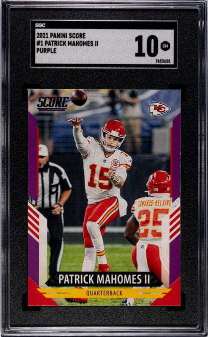 2021 Panini Score Patrick Mahomes II #1 Purple SGC 10