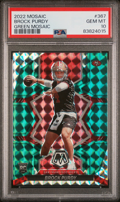 2022 Panini Mosaic Brock Purdy #367 Green Mosaic Rookie PSA 10